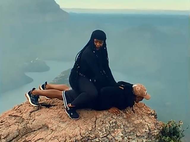 Video: Bontle Modiselle and her husband Priddy Ugly take a risk on top of high hill