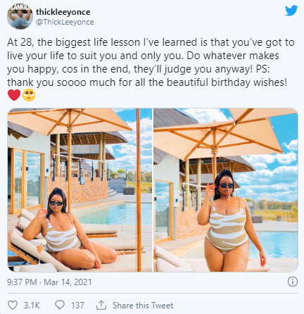 ‘Please Be Kind To Yourself’ – Thickleeyonce To Social Media Users