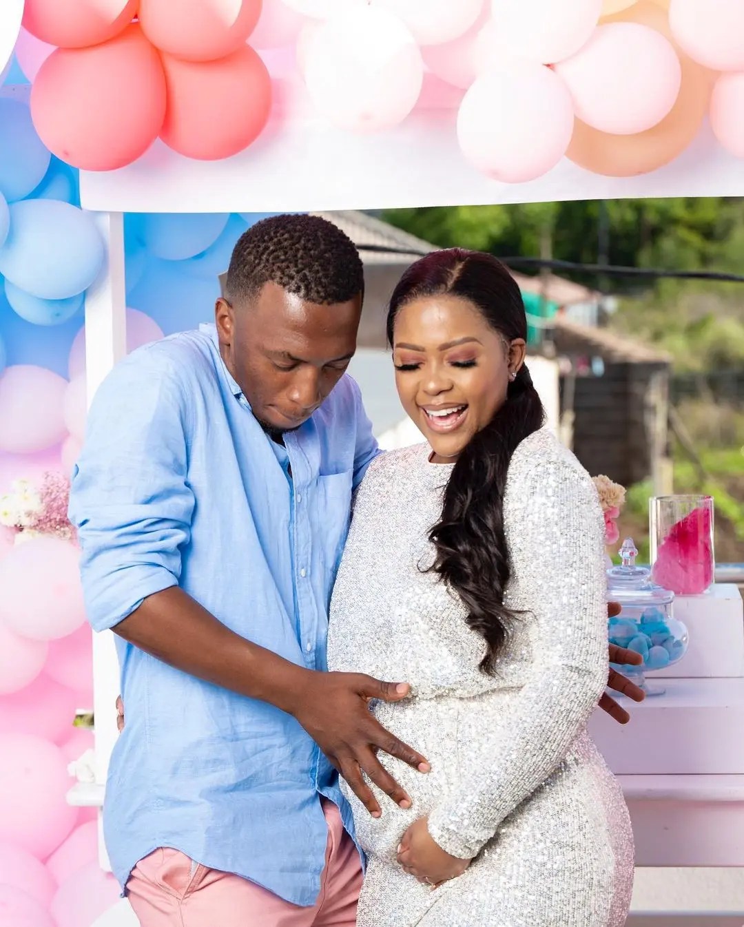 Inside Dumi Mkokstad and wife’s gender reveal party