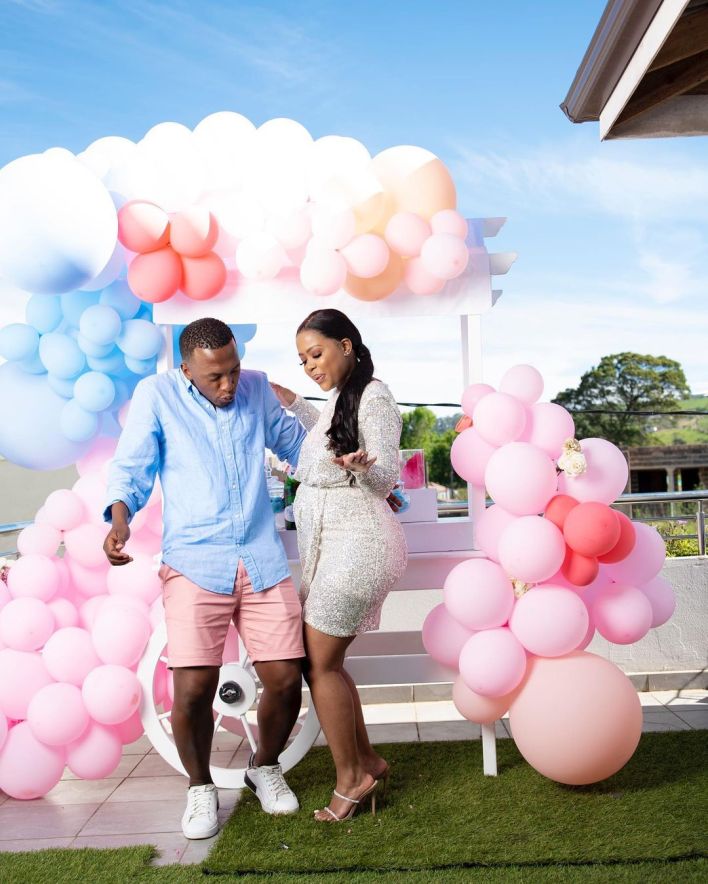 Inside Dumi Mkokstad and wife’s gender reveal party