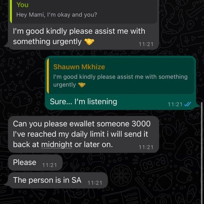 Shauwn Mkhize’s WhatsApp number gets hacked