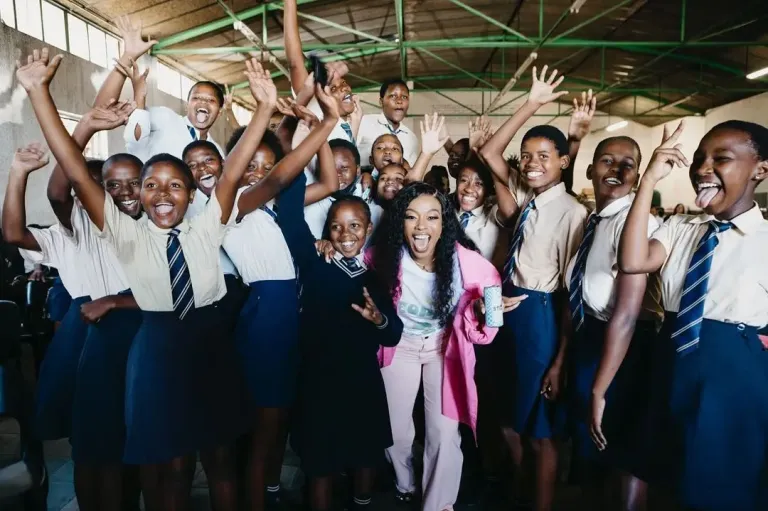 Nomzamo Mbatha celebrates the start of Dr JL Dube High School rebuilding