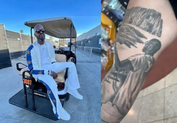 Black Coffee reacts to man who tattoos him on his arm – VIDEO