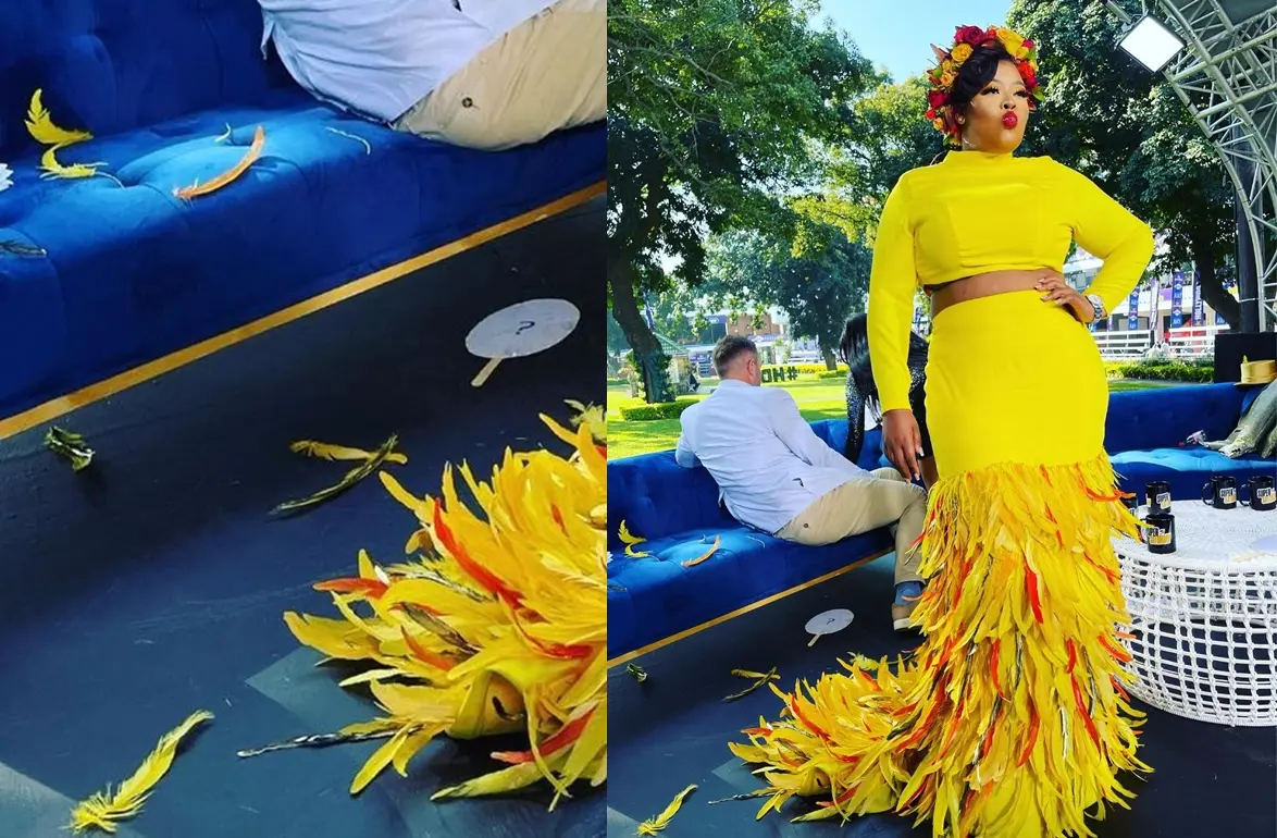 #DurbanJuly2022: Anele Mdoda’s Durban July feather outfit has Mzansi talking – Photos