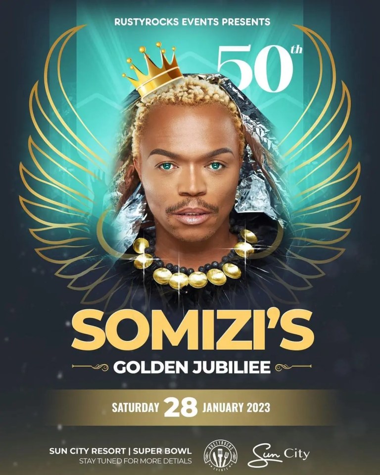 Somizi’s 50th birthday bash will be at a concert at Sun City’s Superbowl