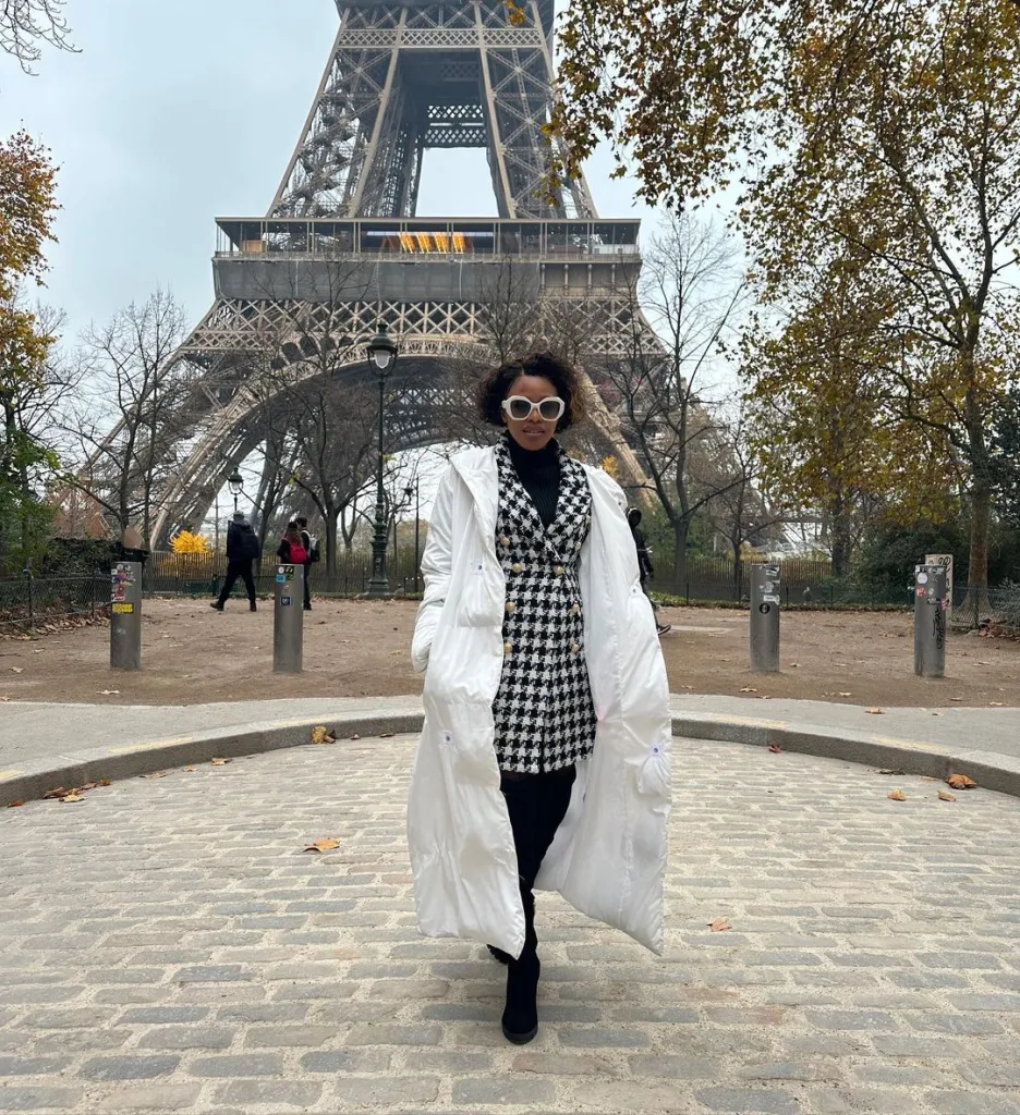 Natasha Thahane rocks her stunning look on the street of Paris