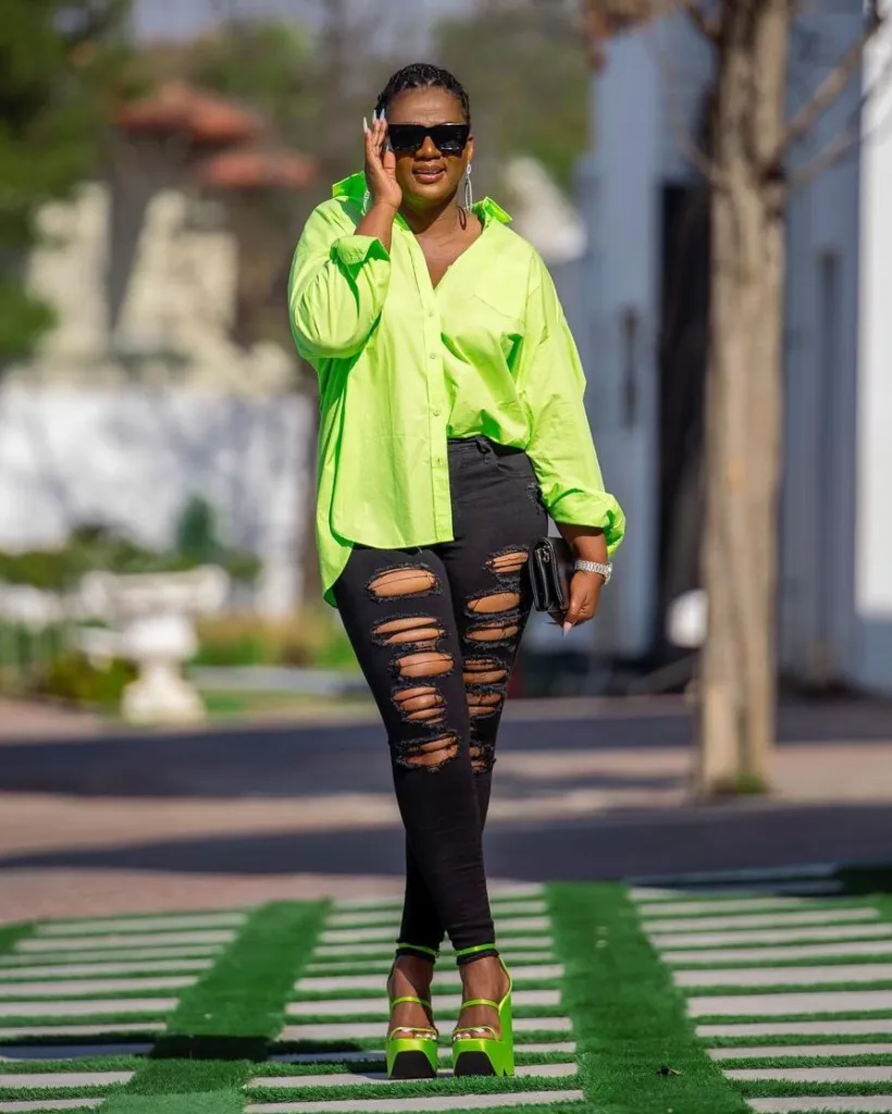 Shauwn Mkhize speaks after a break in at her house