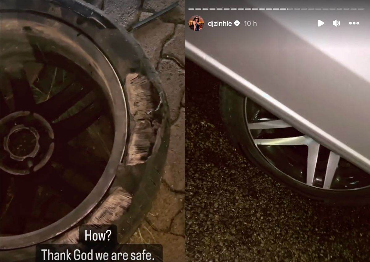 ‘Thank God we’re safe’: DJ Zinhle survives dangerous tyre burst